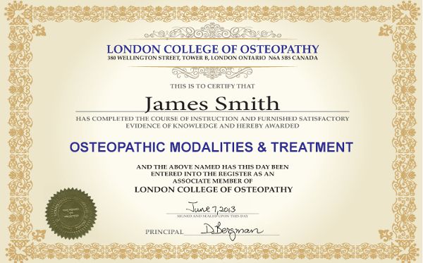 Osteopathic Modalities Treatment is one of the nine curriculum courses of the Diploma in Osteopathic Manual Practice program